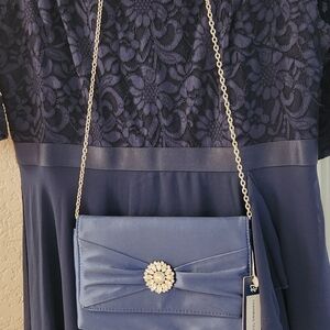 Beautiful Navy Lace & Chiffon Dress XL 14 or 16